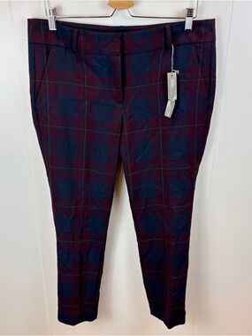 NWT Ann Taylor Loft Plaid Marisa Skinny Pants 12P Ankle Length Red Blue Tartan